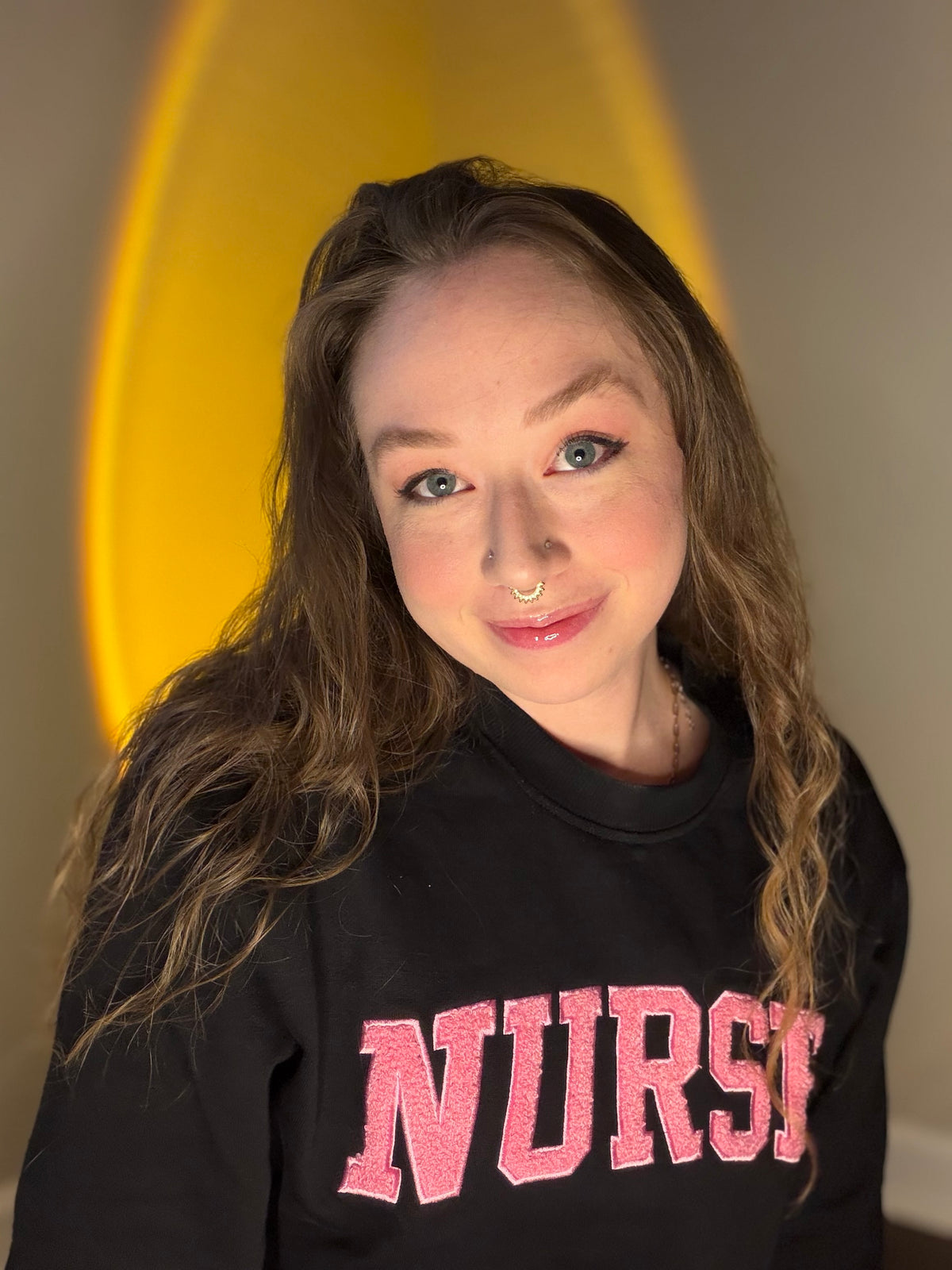 "NURSE" Crewneck in Pink Chenille Stitching
