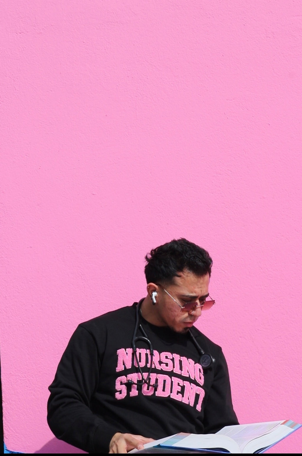 "Nursing Student" Crewneck in Pink Chenille Stitching