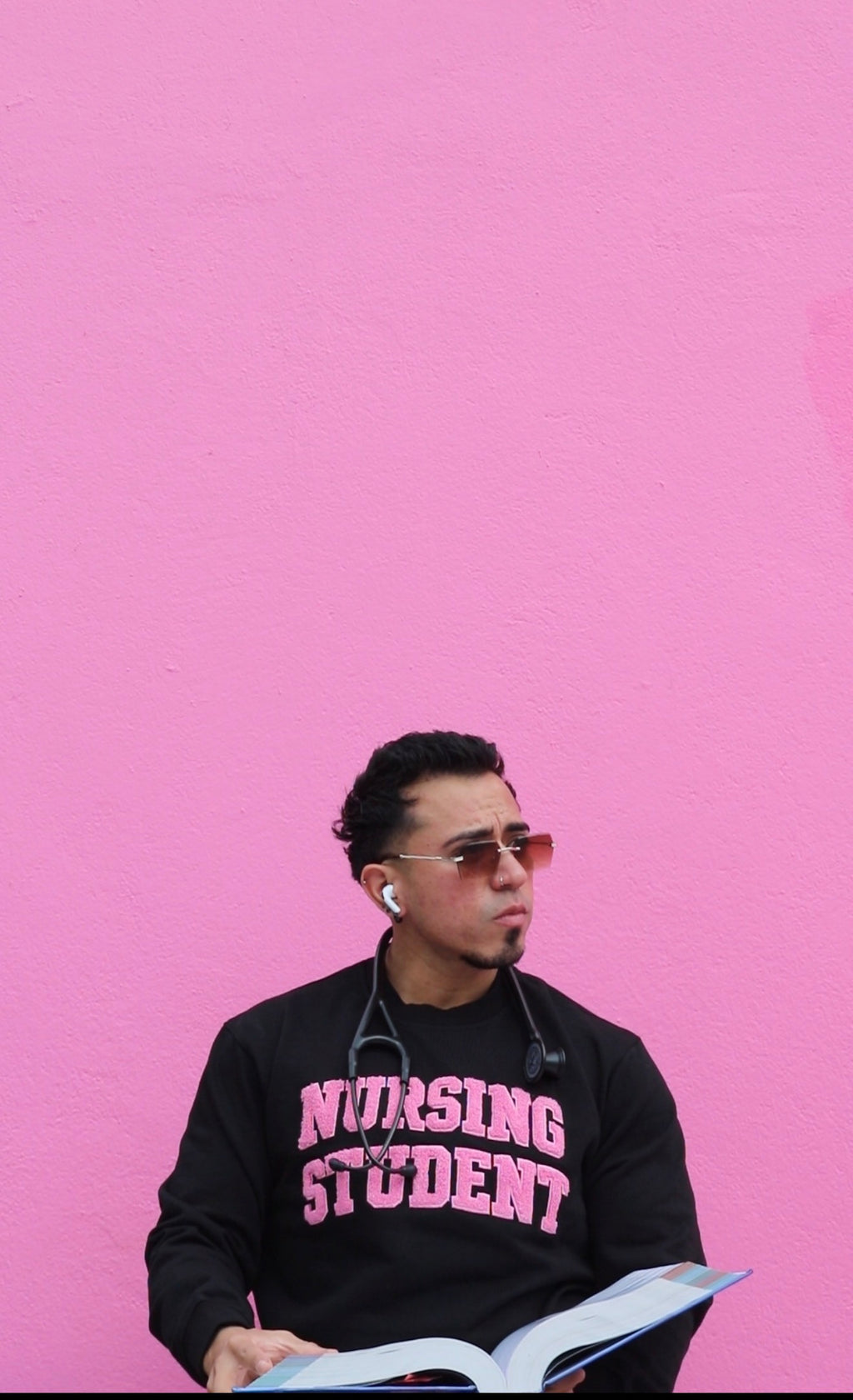 "Nursing Student" Crewneck in Pink Chenille Stitching