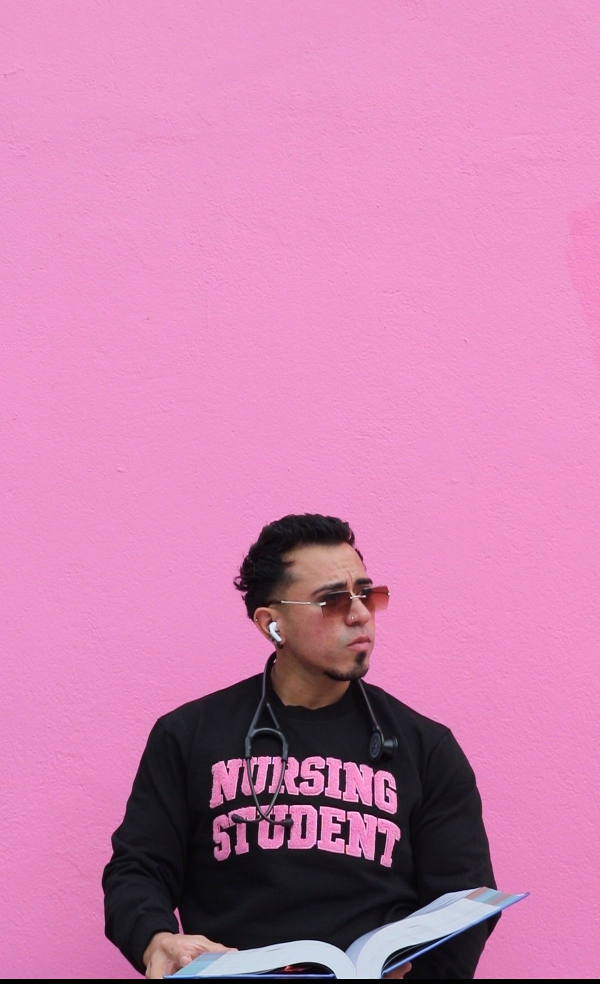 "Nursing Student" Crewneck in Pink Chenille Stitching